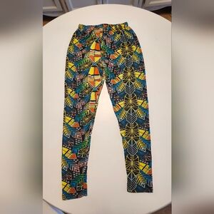 Bold Geometric Leaf Print Leggings - Multicolor